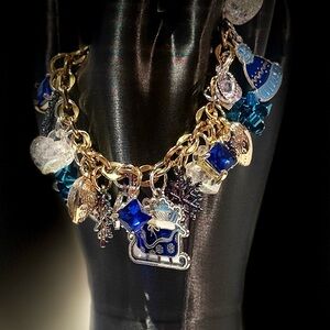 Gold and Blue Christmas Charm Bracelet